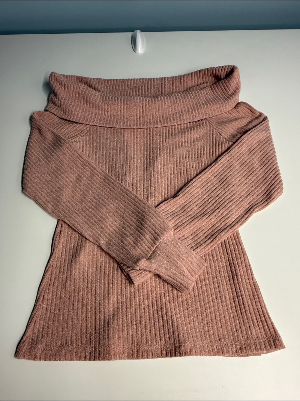 HYFVE Dusty Rose Ribbed Off-Shoulder Sweater